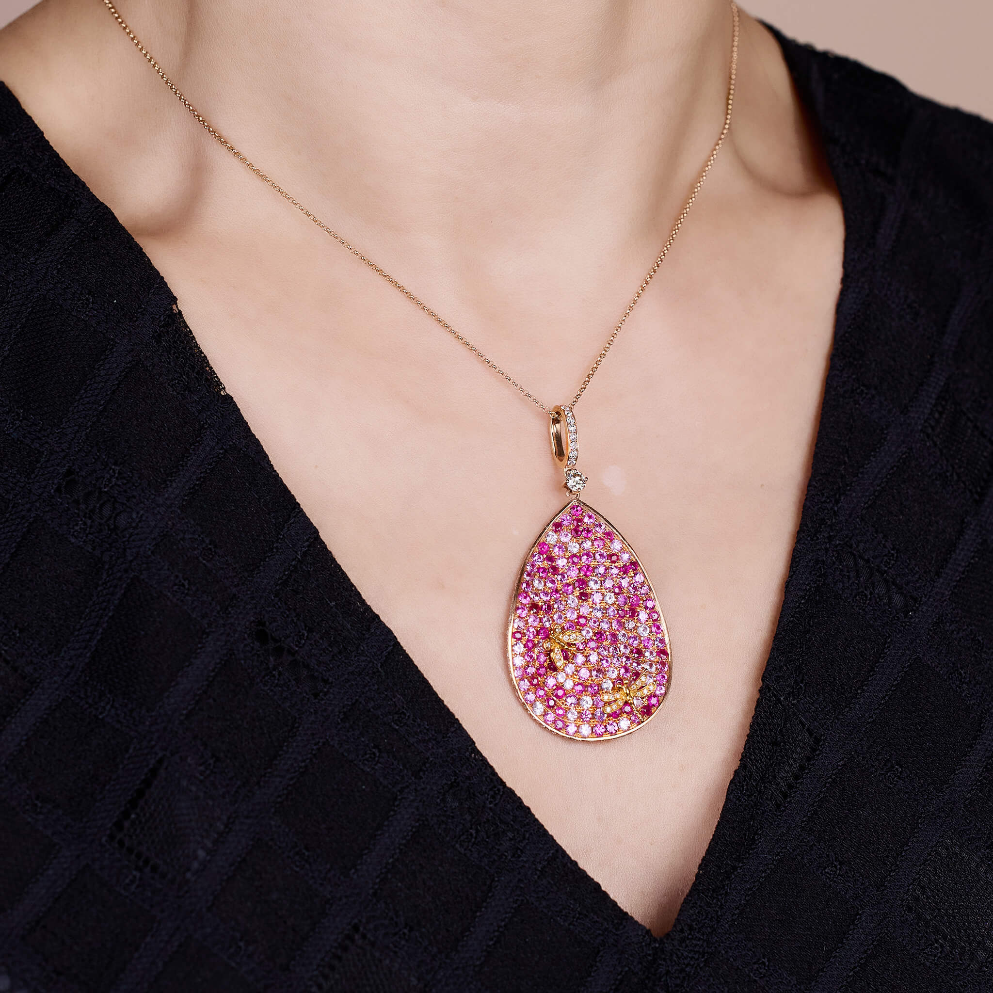 18K Gold Pink Sapphire &amp; Diamond Pendant