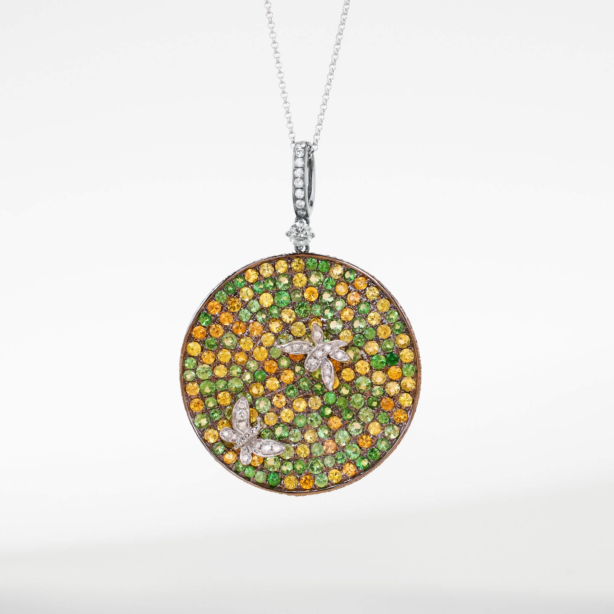 18K Gold Green Sapphire &amp; Diamond Pendant