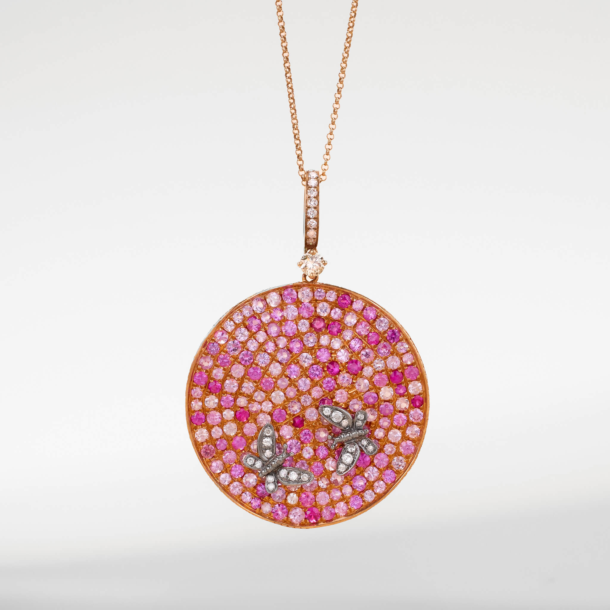 18K Gold Pink Sapphire &amp; Diamond Pendant