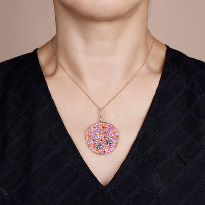 18K Gold Pink Sapphire &amp; Diamond Pendant