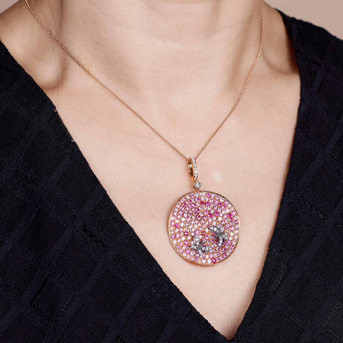18K Gold Pink Sapphire &amp; Diamond Pendant
