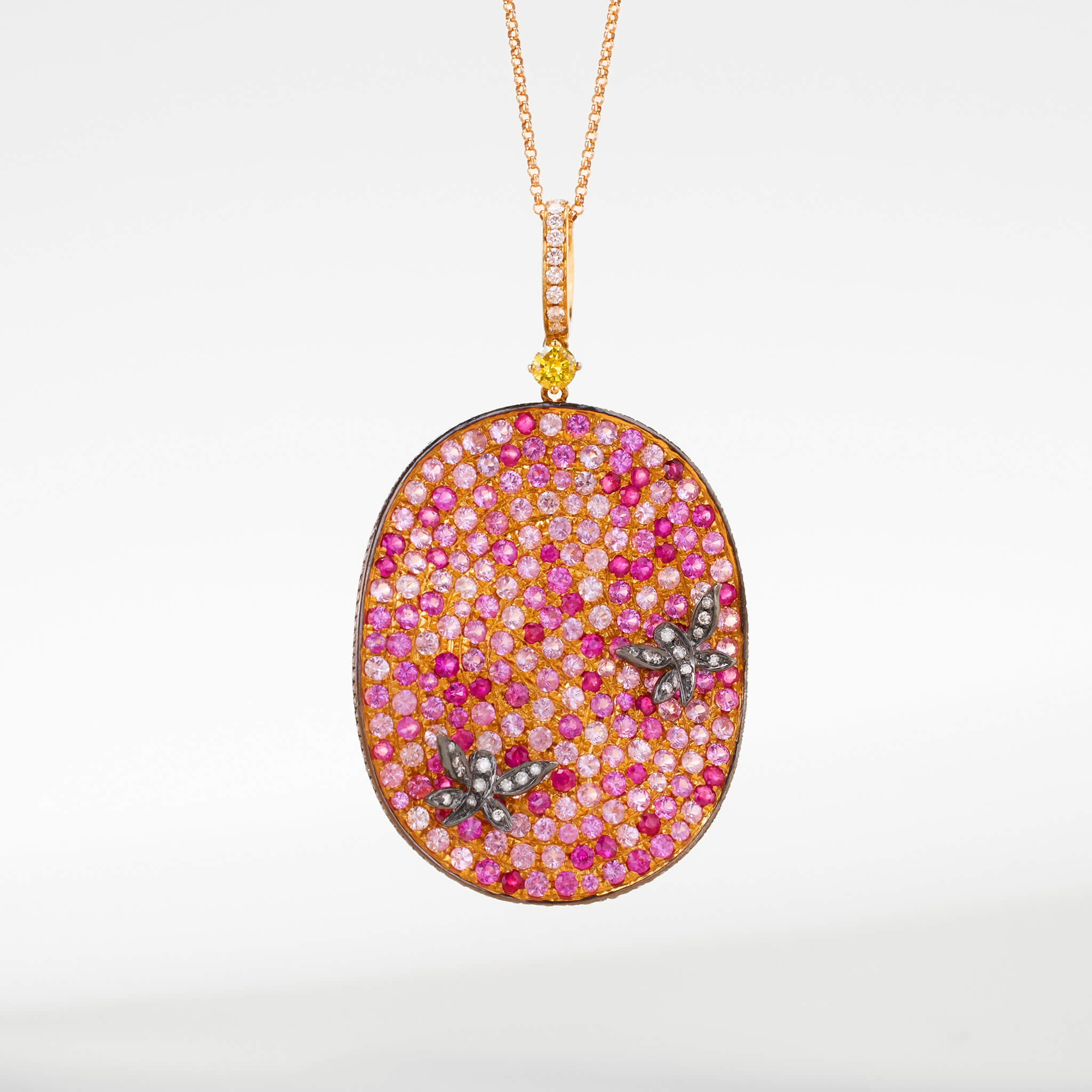 18K Gold Pink Sapphire &amp; Diamond Pendant