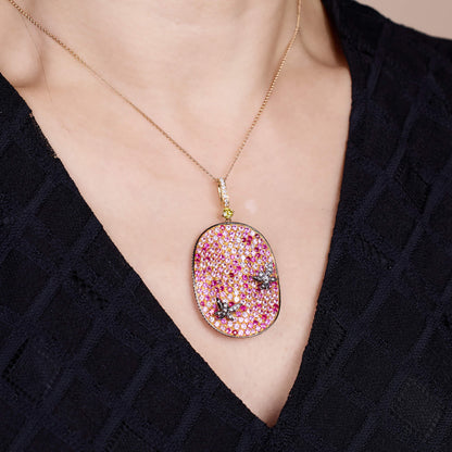 18K Gold Pink Sapphire &amp; Diamond Pendant