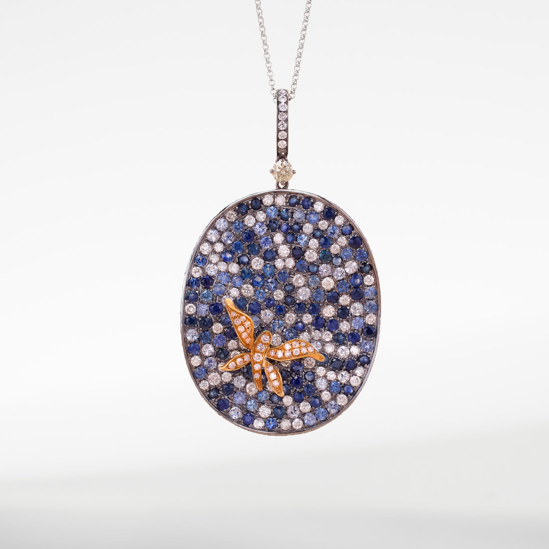 18K Gold Blue Sapphire &amp; Diamond Pendant