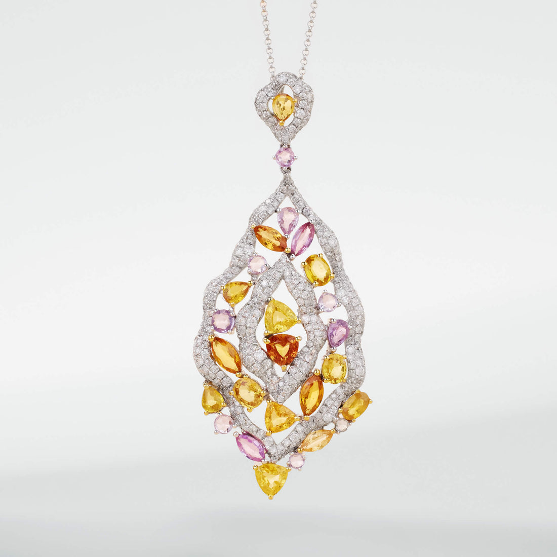 18K Gold Color Sapphire &amp; Diamond Pendant