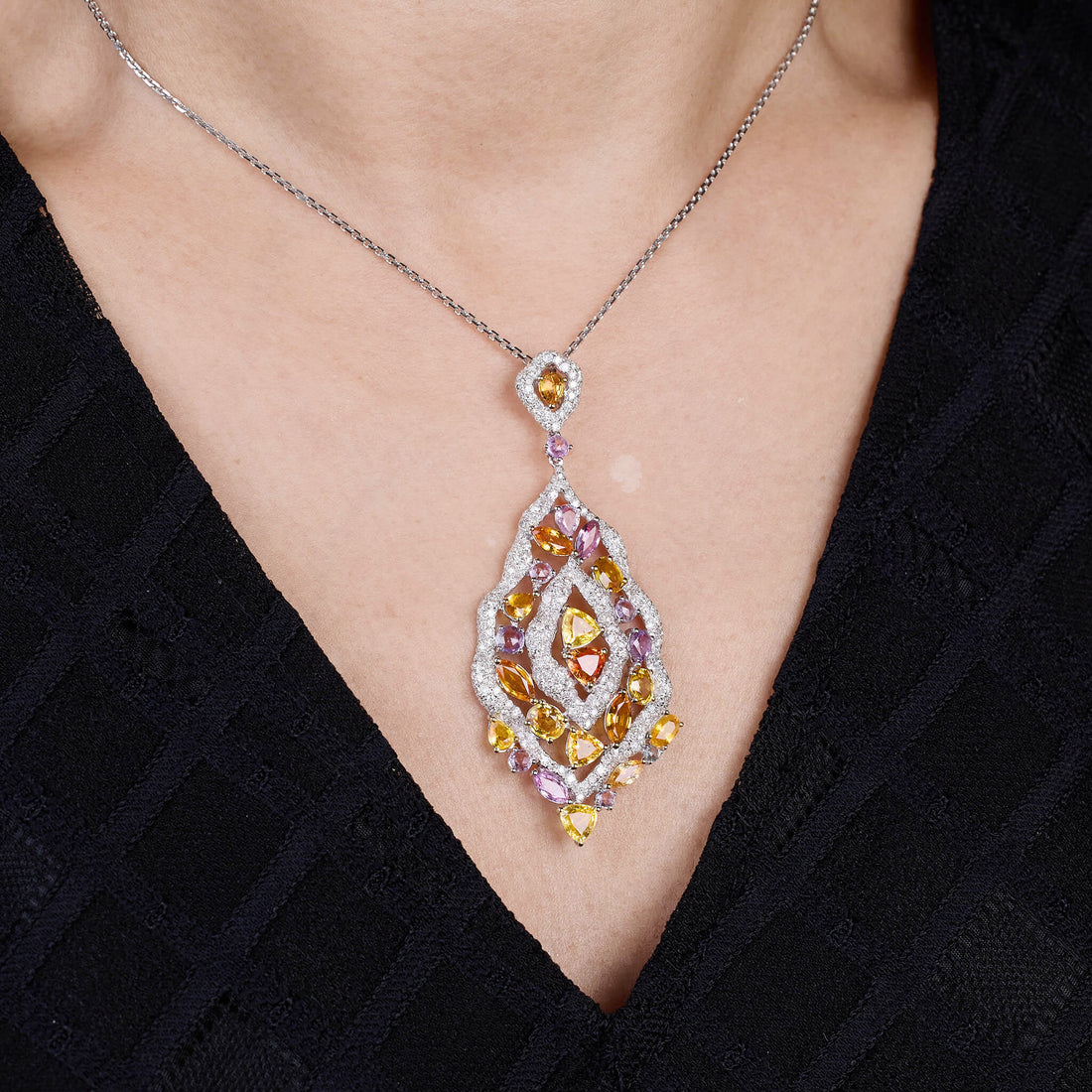 18K Gold Color Sapphire &amp; Diamond Pendant