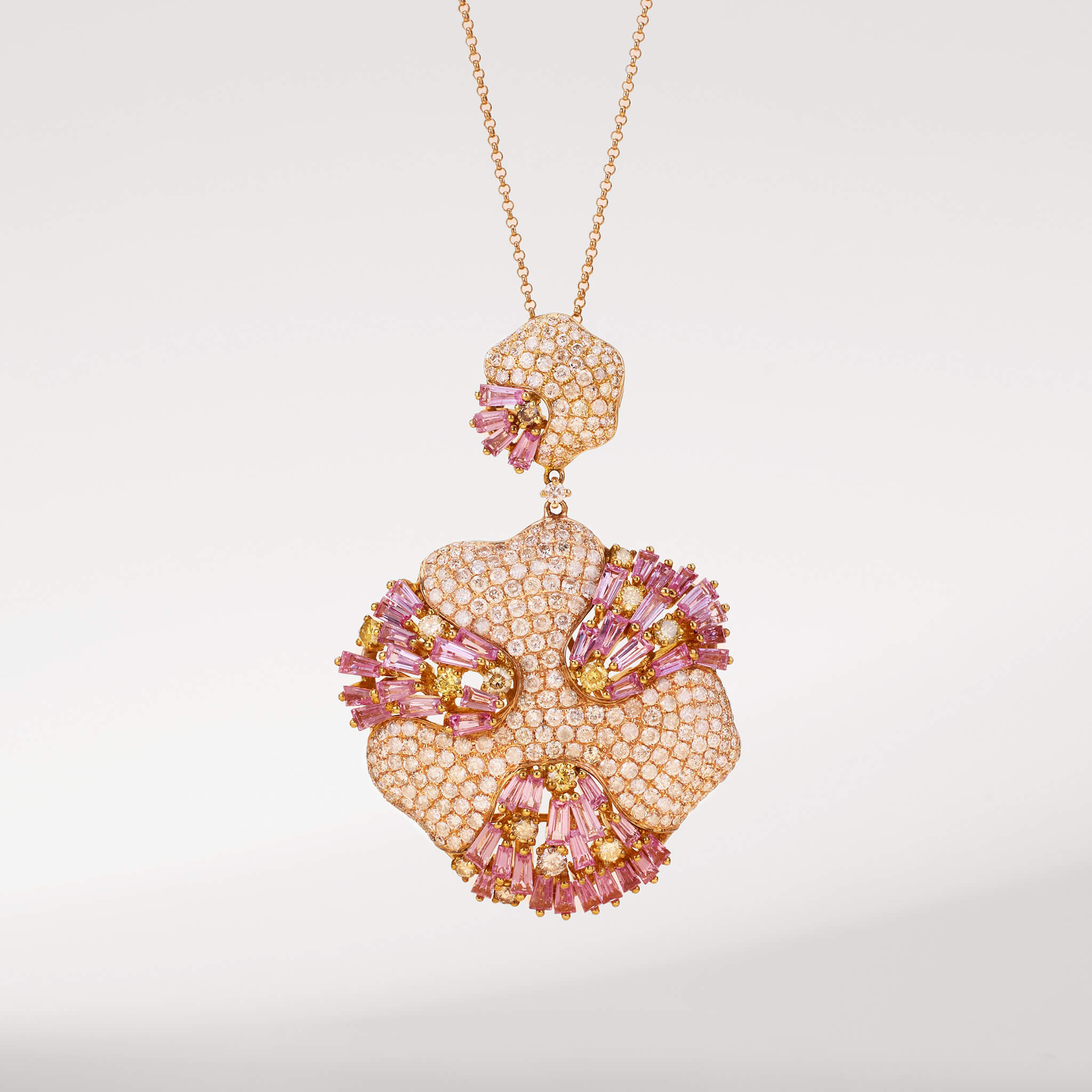 18K Gold Pink Sapphire &amp; Diamond Pendant