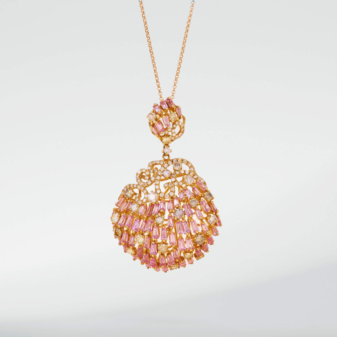 18K Gold Pink Sapphire &amp; Diamond Pendant