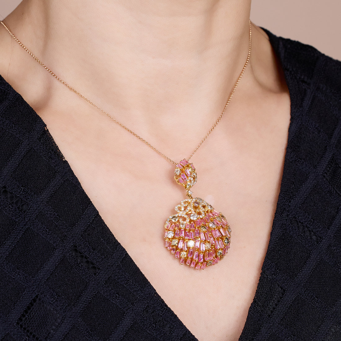 18K Gold Pink Sapphire &amp; Diamond Pendant