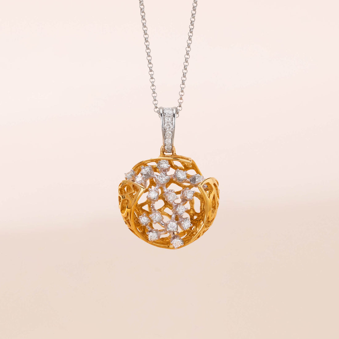 Two-tone Diamond Sphere Pendant in 18K Gold
