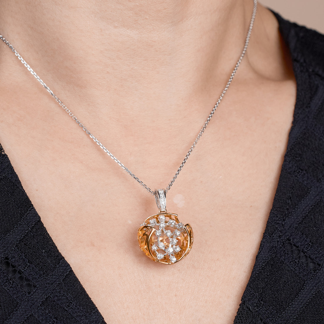 Two-tone Diamond Sphere Pendant in 18K Gold