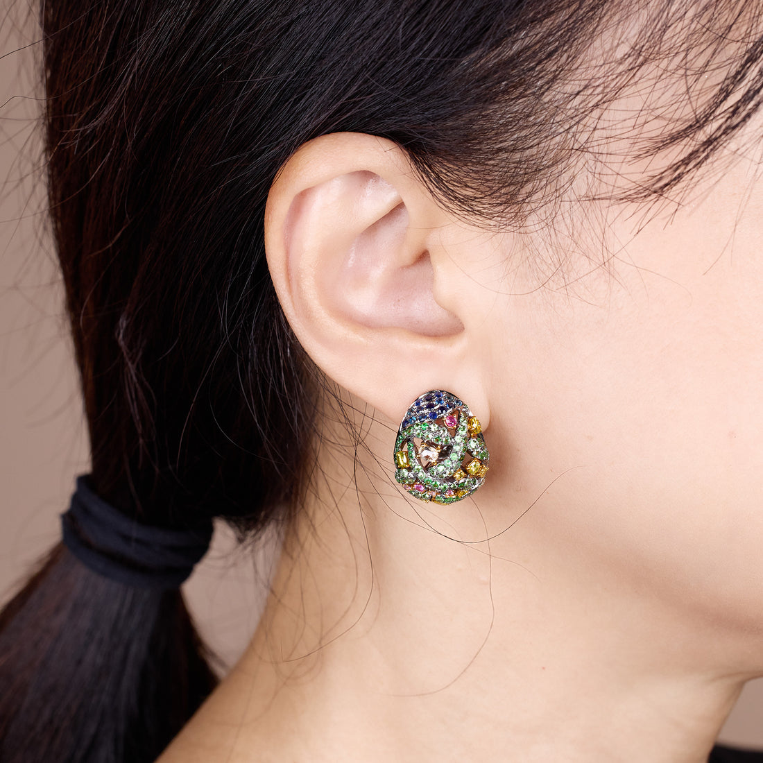 18K Gold Sapphire &amp; Diamond Hoop Earrings