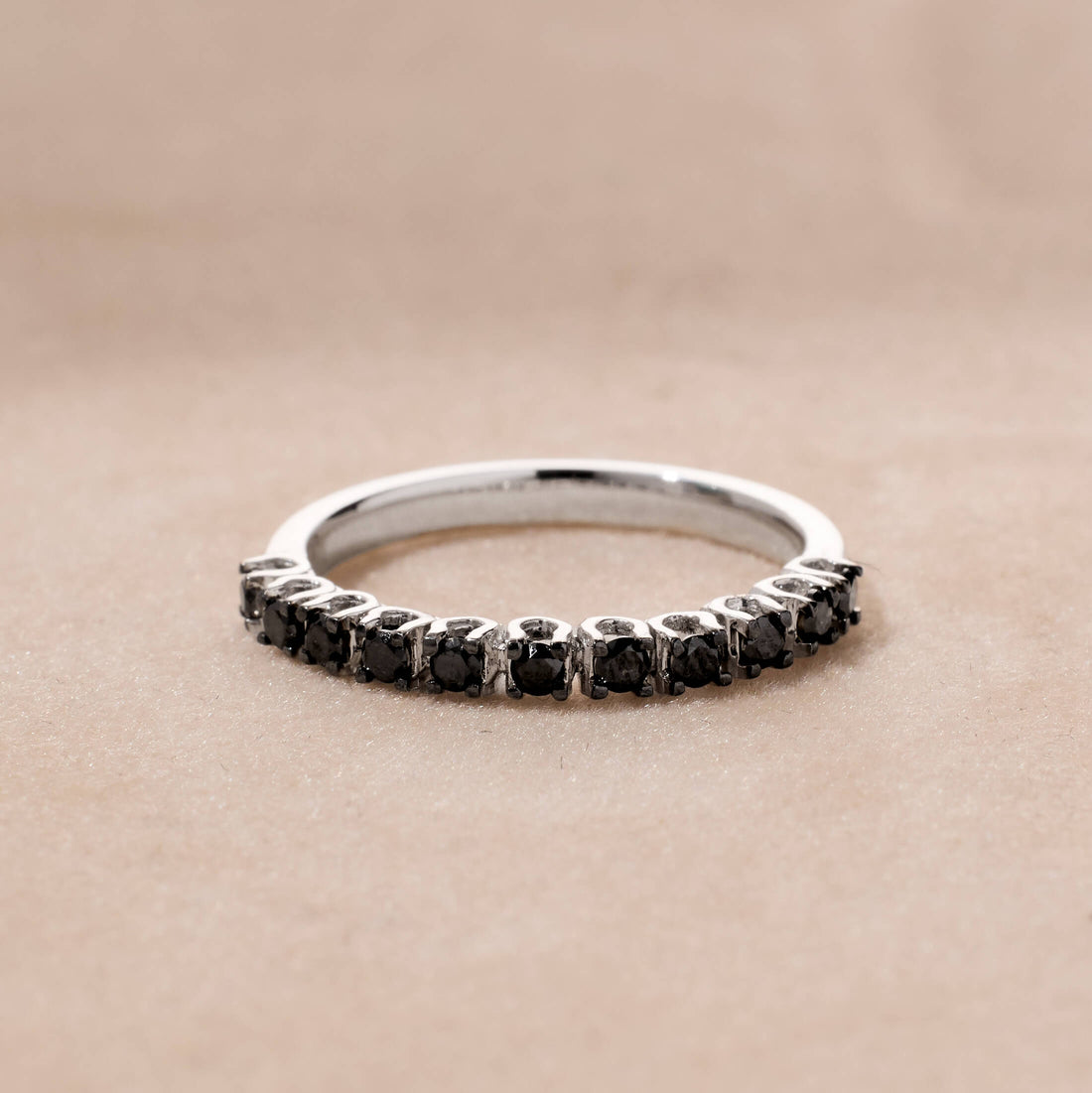 18K Gold Black Diamond Half Soft Ring