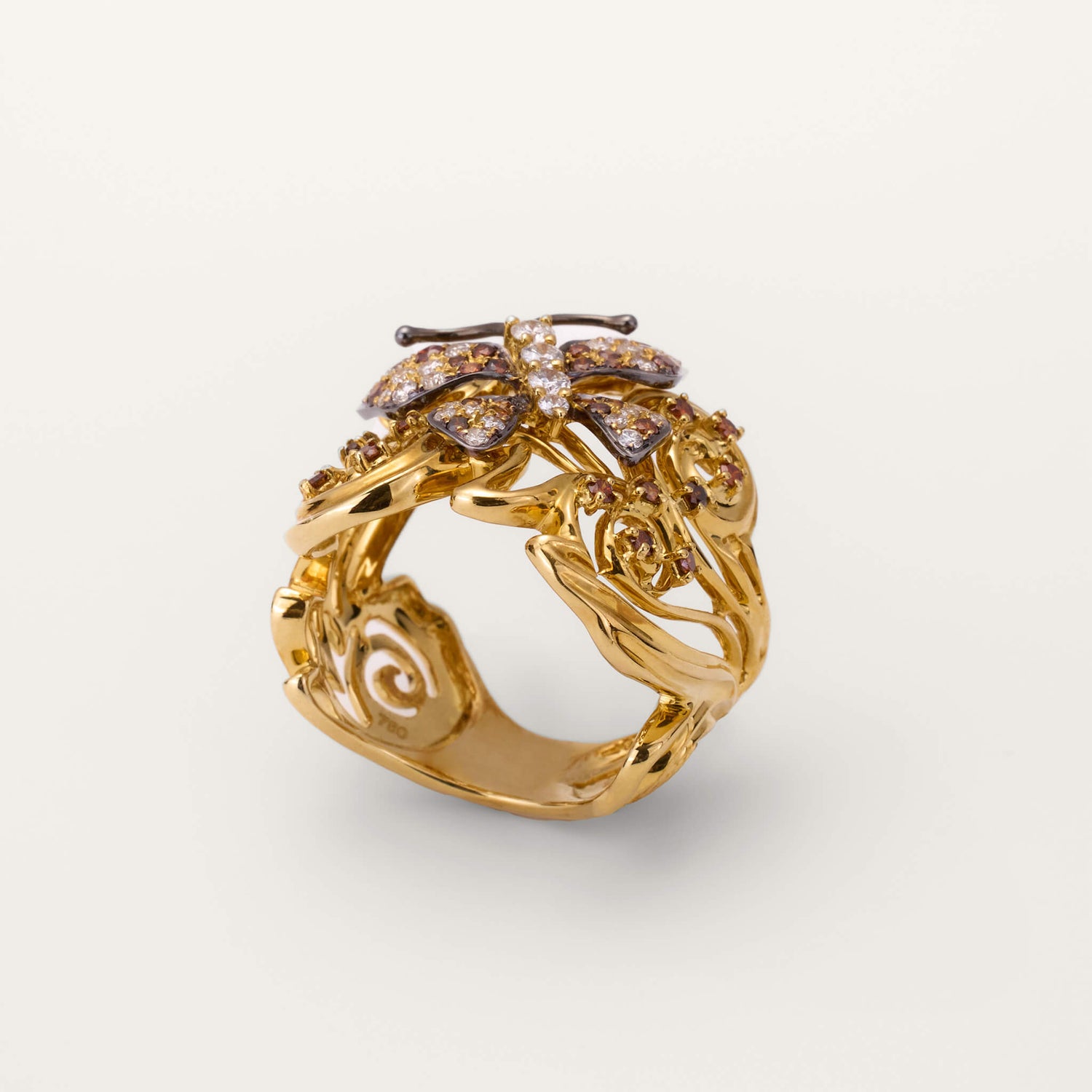 18K Yellow Gold Butterfly Diamond Ring