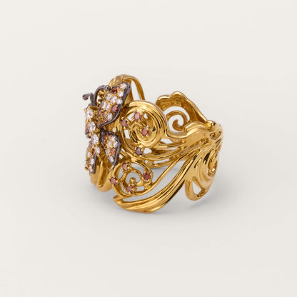 18K Yellow Gold Butterfly Diamond Ring