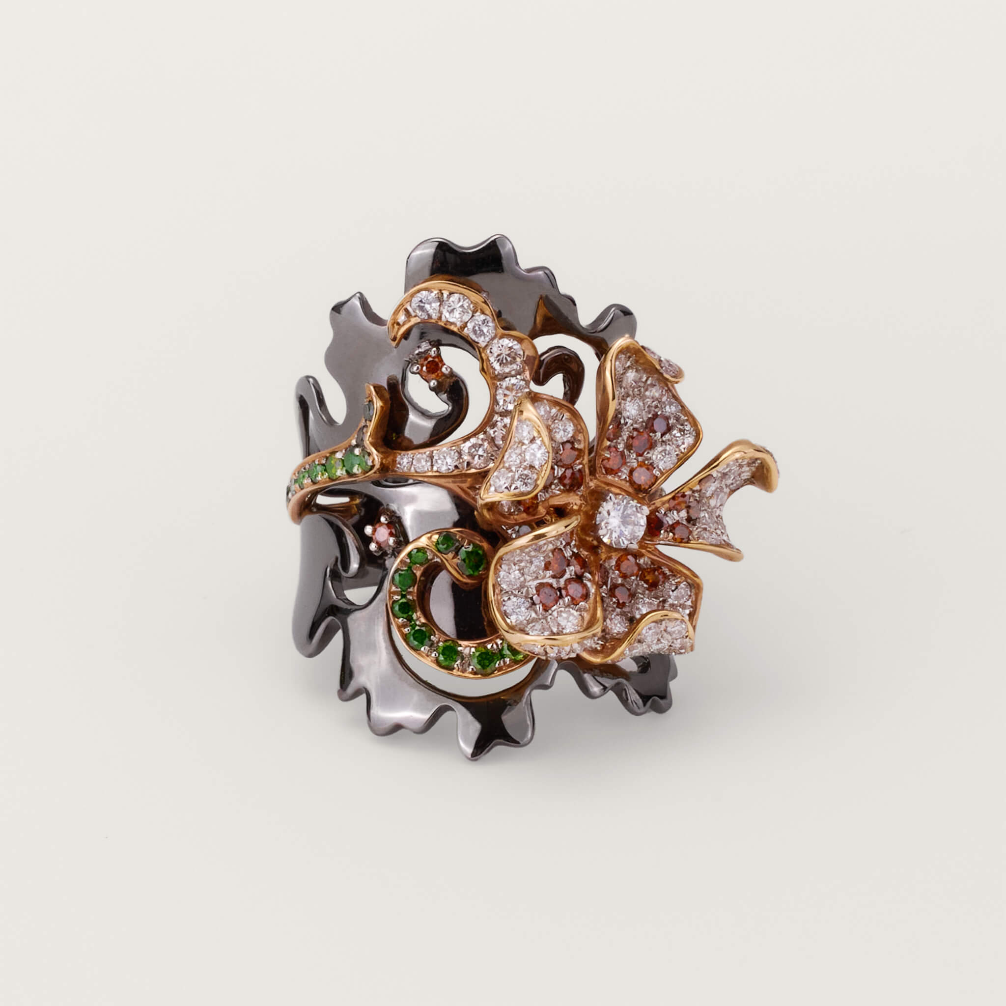 18K Black Gold Flower Diamond Ring