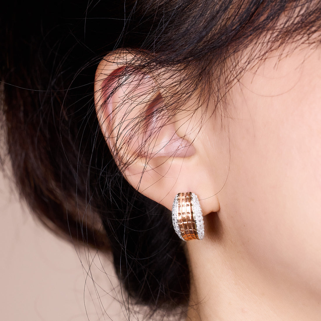 Two-tone Diamond Hoop Earrings in 18K Gold