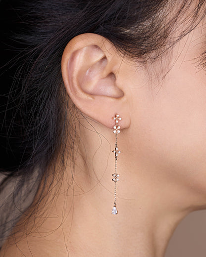 925 Silver Flower Threader Earrings