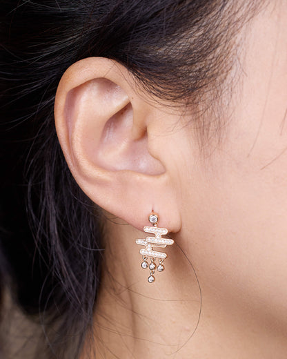 925 Silver Japanese-Inspired Diamond Drop Earrings