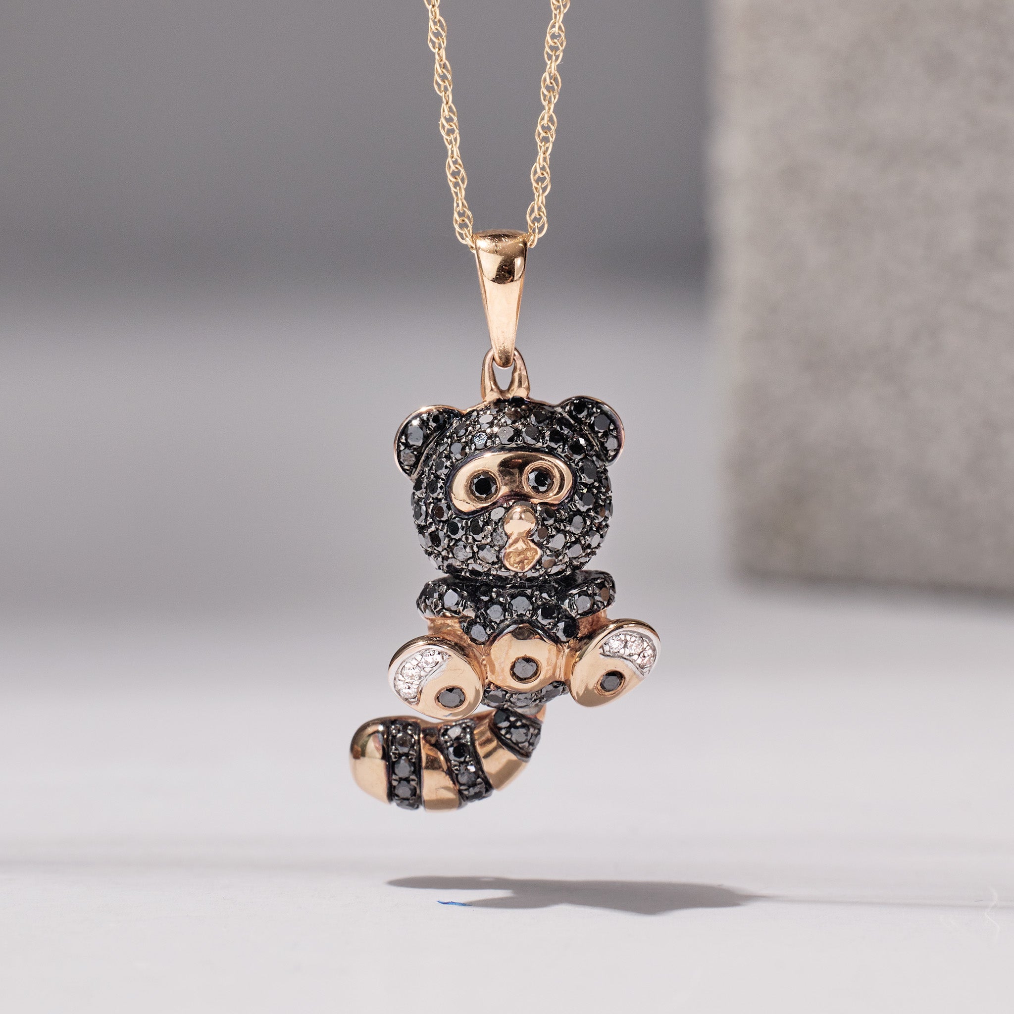 18K Gold Diamond/ Black Diamond Red Panda Pendant