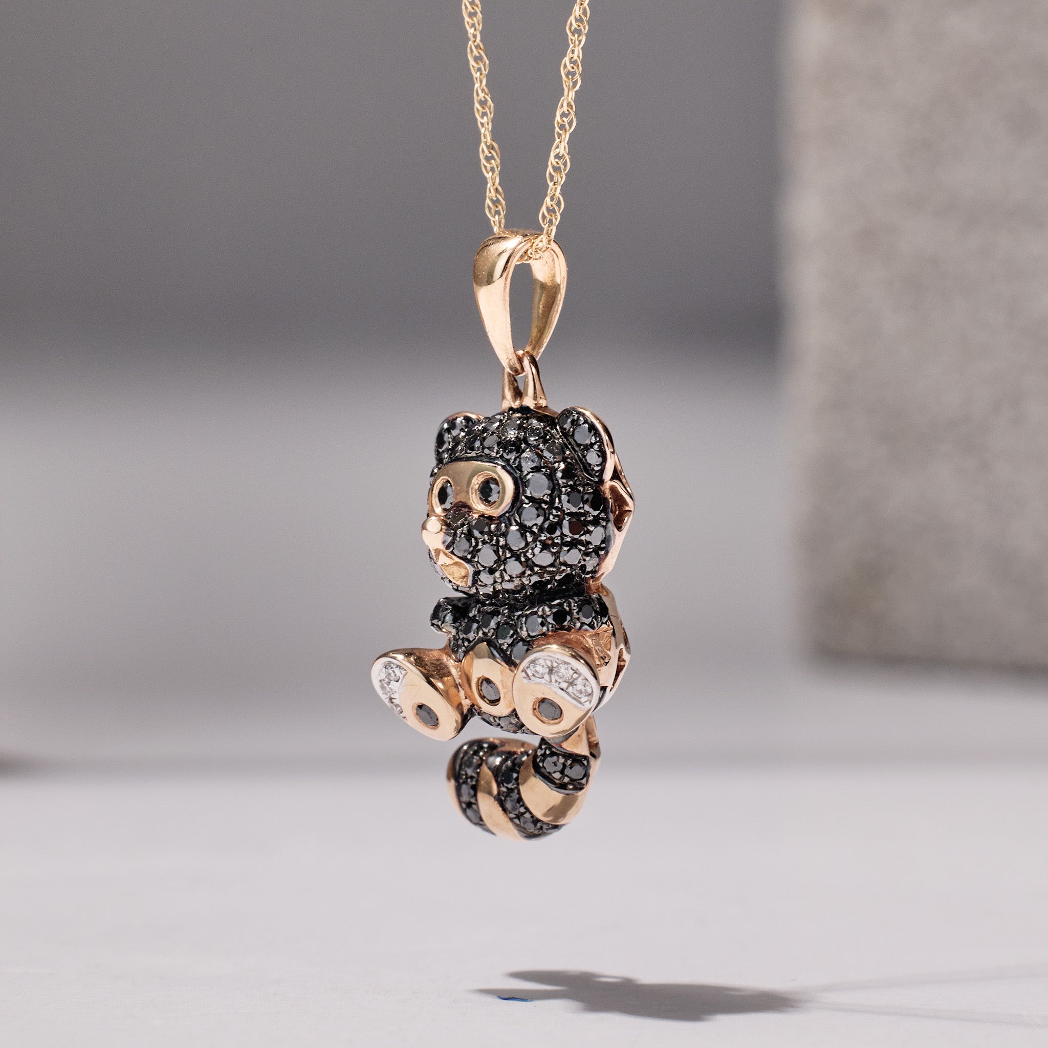 18K Gold Diamond/ Black Diamond Red Panda Pendant