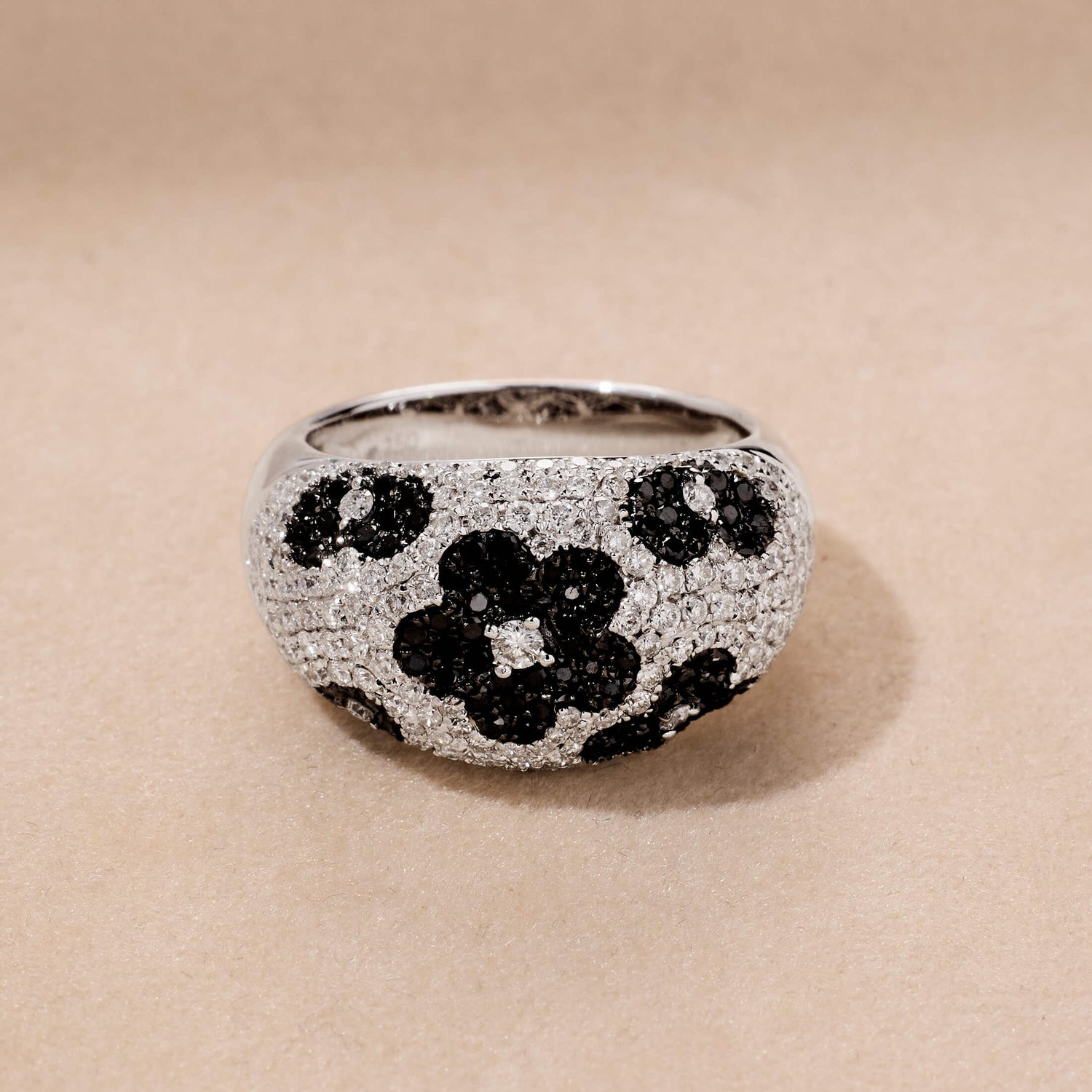 18K Gold Statement Ring with White and Black Diamonds