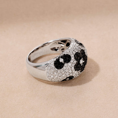 18K Gold Statement Ring with White and Black Diamonds