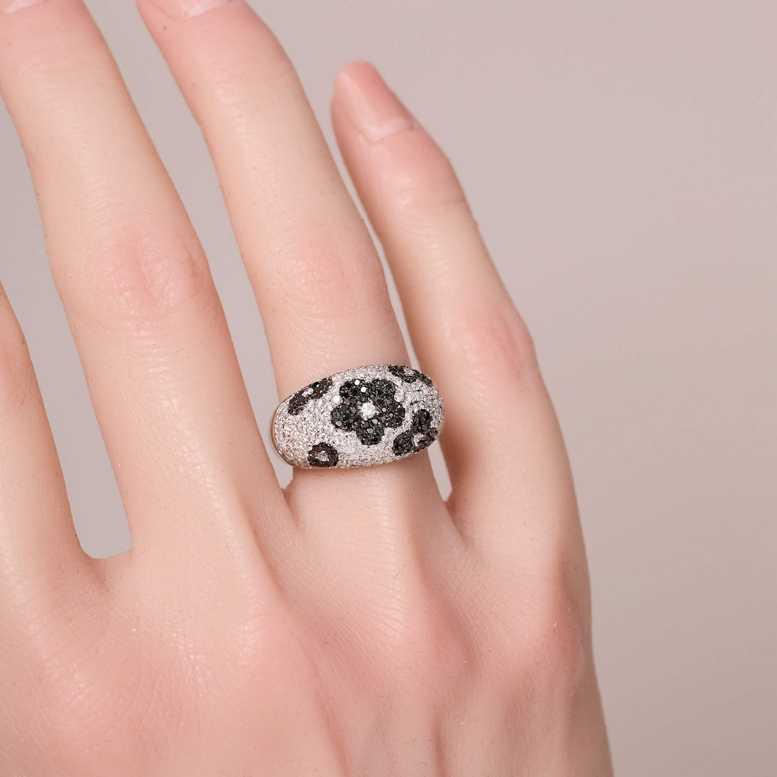 18K Gold Statement Ring with White and Black Diamonds