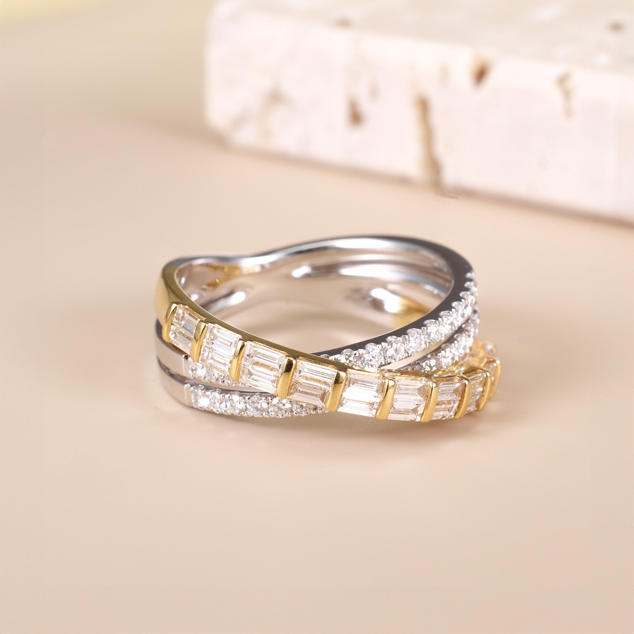 18K Gold X-Cross Diamond Ring