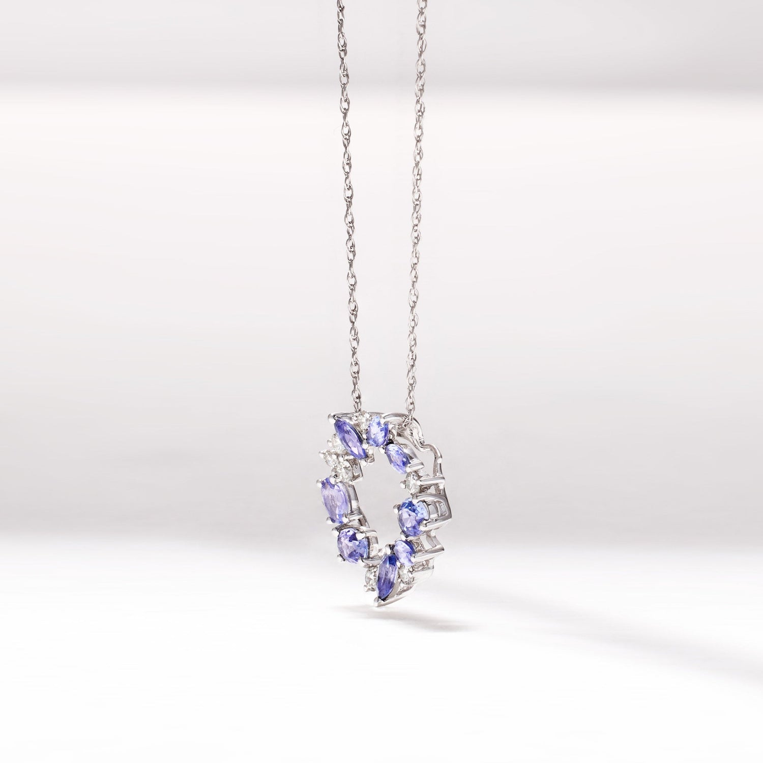 18K White Gold Petite Flower Pendant with Nature Tanzanite and Diamond