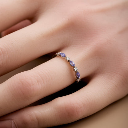 18K Gold Natural Diamond and Lavender Tanzanite Alternating Band