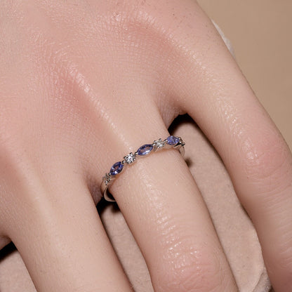 18K Gold Natural Diamond and Lavender Tanzanite Alternating Band