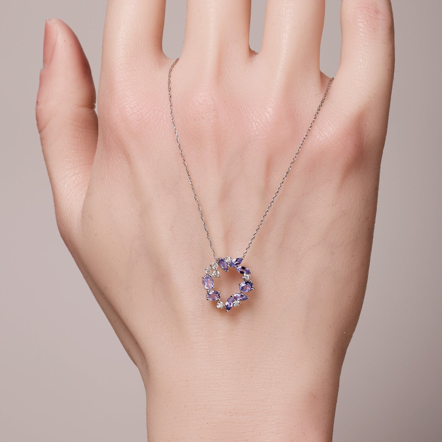 18K White Gold Petite Flower Pendant with Nature Tanzanite and Diamond