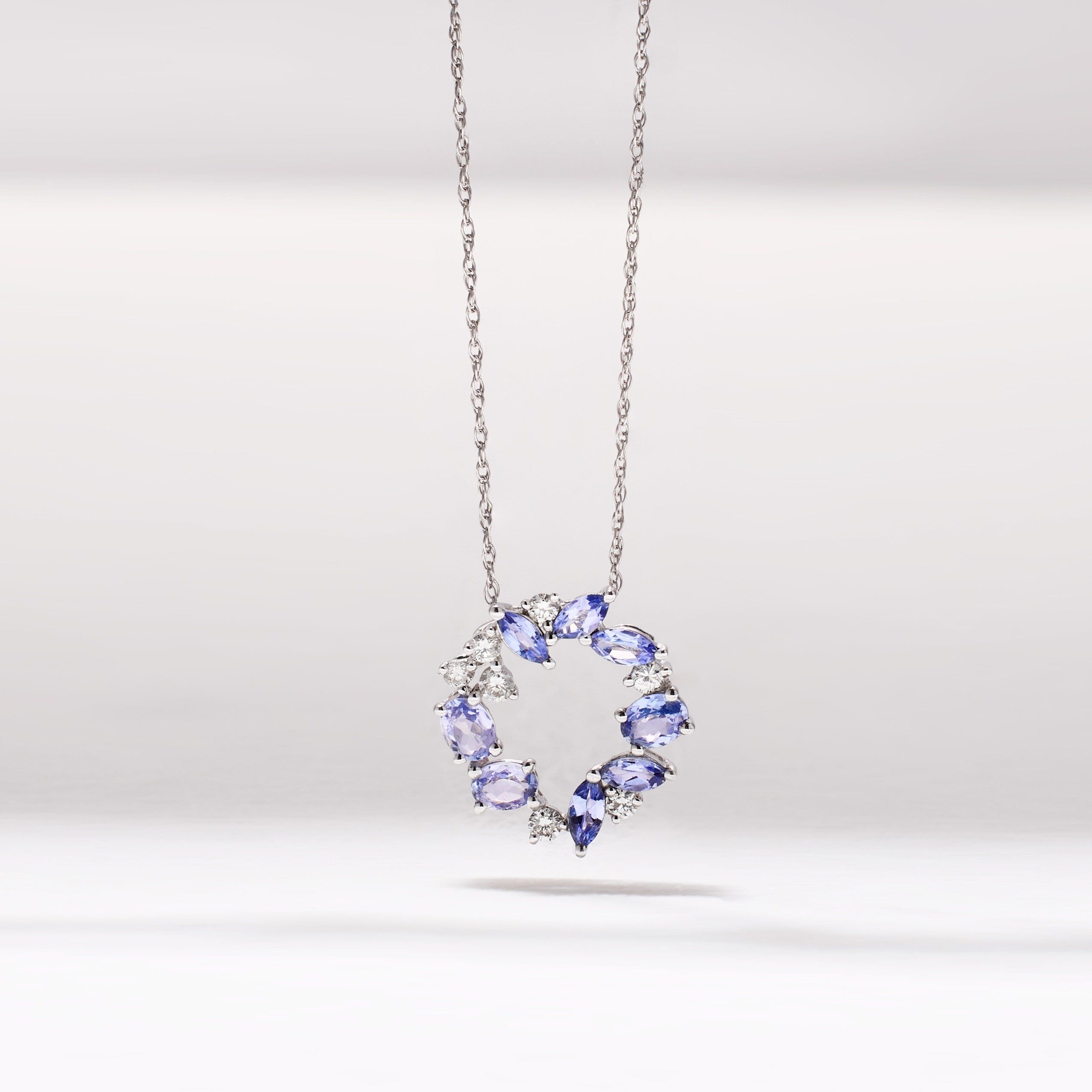 18K White Gold Petite Flower Pendant with Nature Tanzanite and Diamond