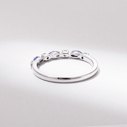 18K Gold Natural Diamond and Lavender Tanzanite Alternating Band