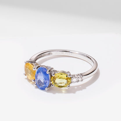 18K Gold Multi-Colored Fancy Sapphire &amp; Diamond Ring