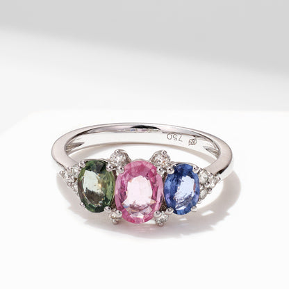 18K Gold Multi-Colored Fancy Sapphire &amp; Diamond Ring