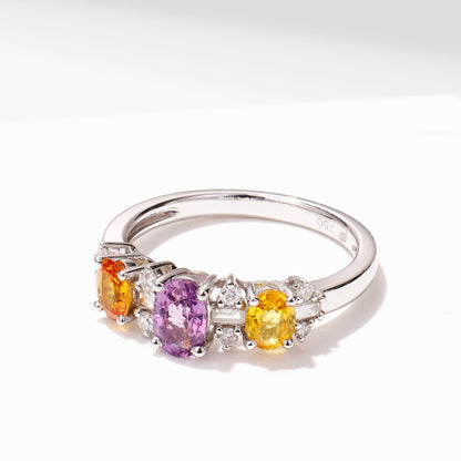 18K Gold Natural Sapphire &amp; Diamond Ring