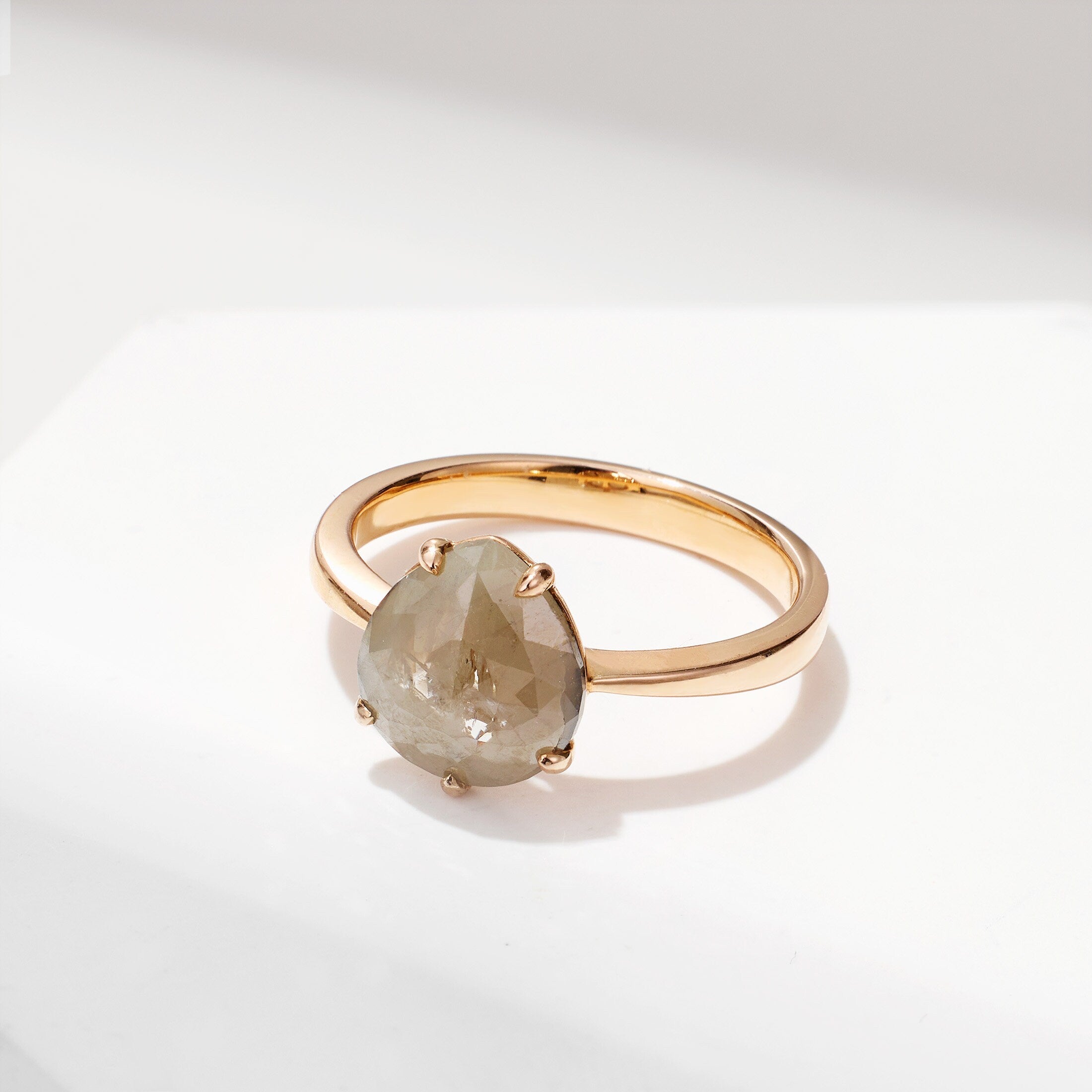 Raw Diamond Solitare Ring in 18K Rose Gold, Boho Style, Gift for her, Engagement Ring, Minimalist