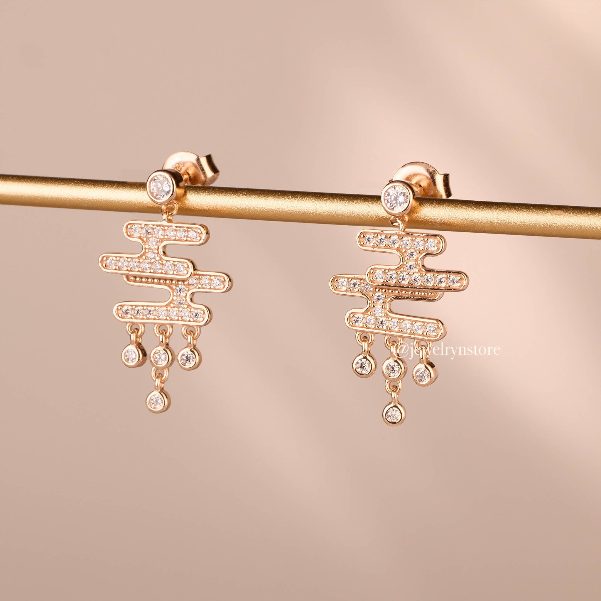 925 Silver Japanese-Inspired Diamond Drop Earrings