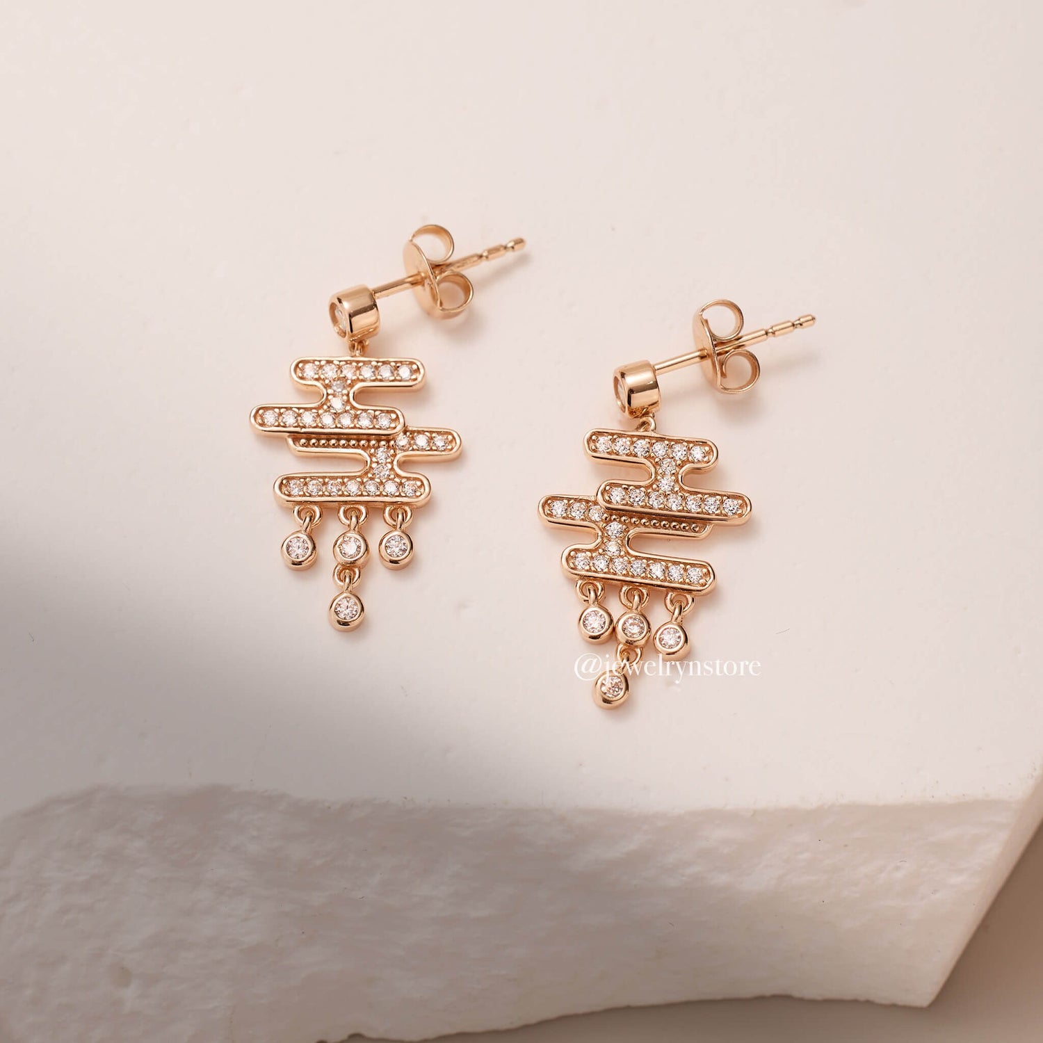 925 Silver Japanese-Inspired Diamond Drop Earrings