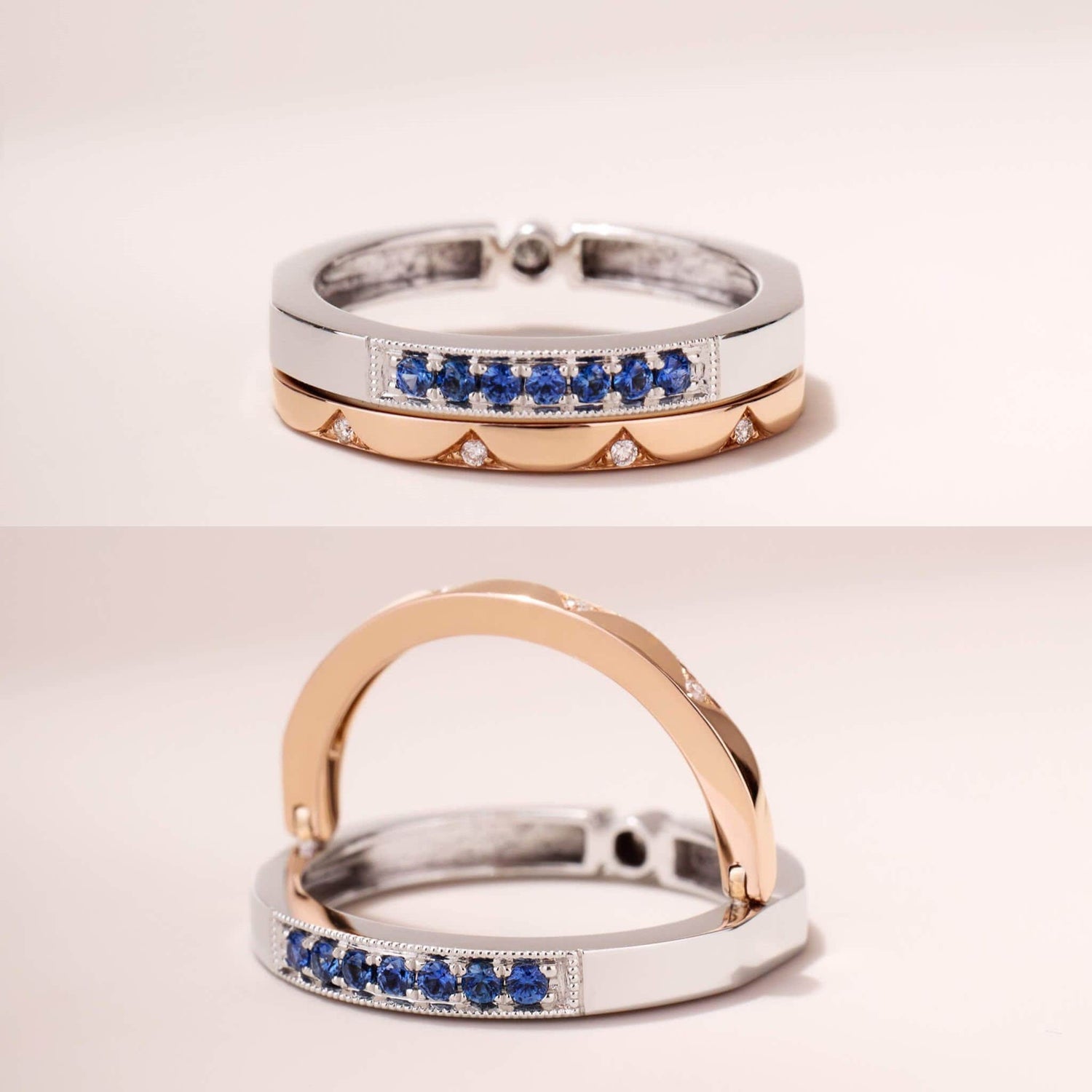 One-Flip Diamond and Sapphire Ring（1 Rings with 4 Styles)