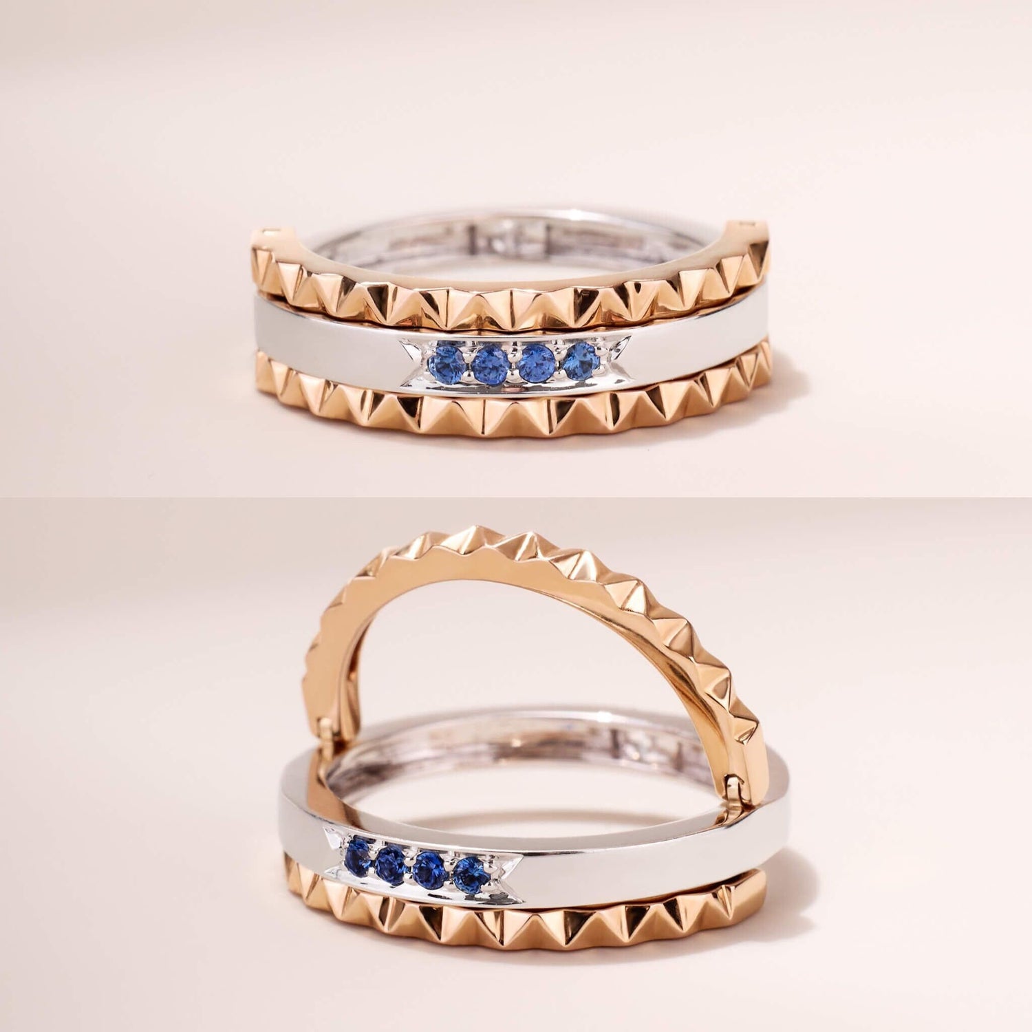 Two-Flips Diamond and Sapphire Ring（1 Rings with 6 Styles)