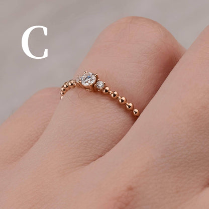 Baguette Diamond Ring by JewelrynStore, Stackable Ring, Bead Ring ,18K Gold, Natural Diamond