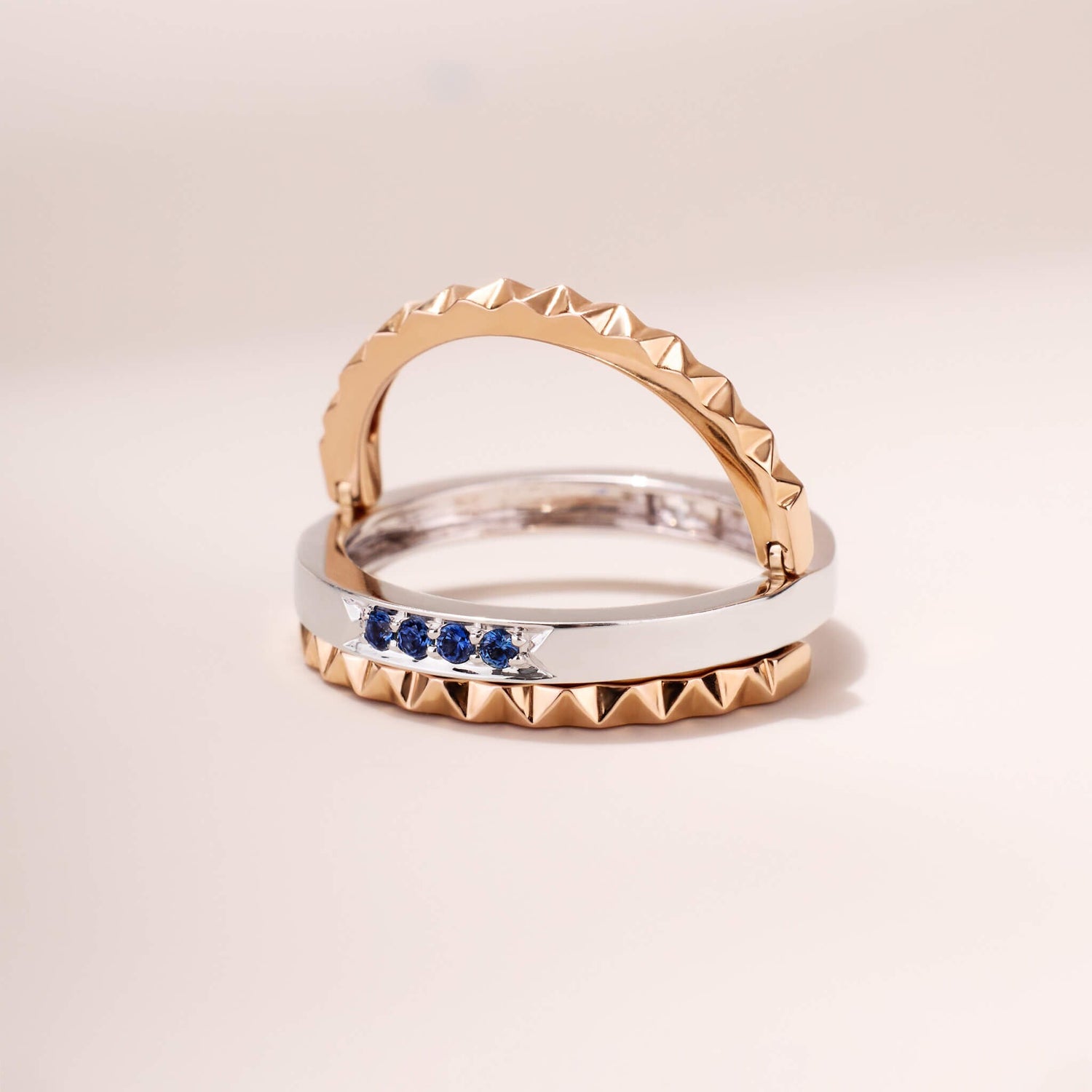 Two-Flips Diamond and Sapphire Ring（1 Rings with 6 Styles)