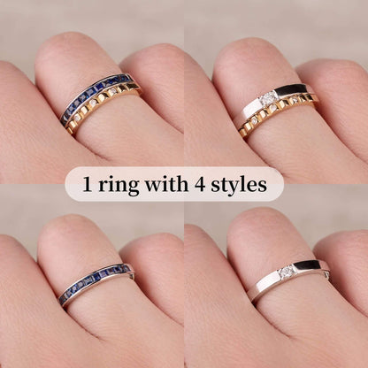 One-Flip Diamond and Sapphire Ring（1 Rings with 4 Styles)