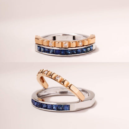 One-Flip Diamond and Sapphire Ring（1 Rings with 4 Styles)