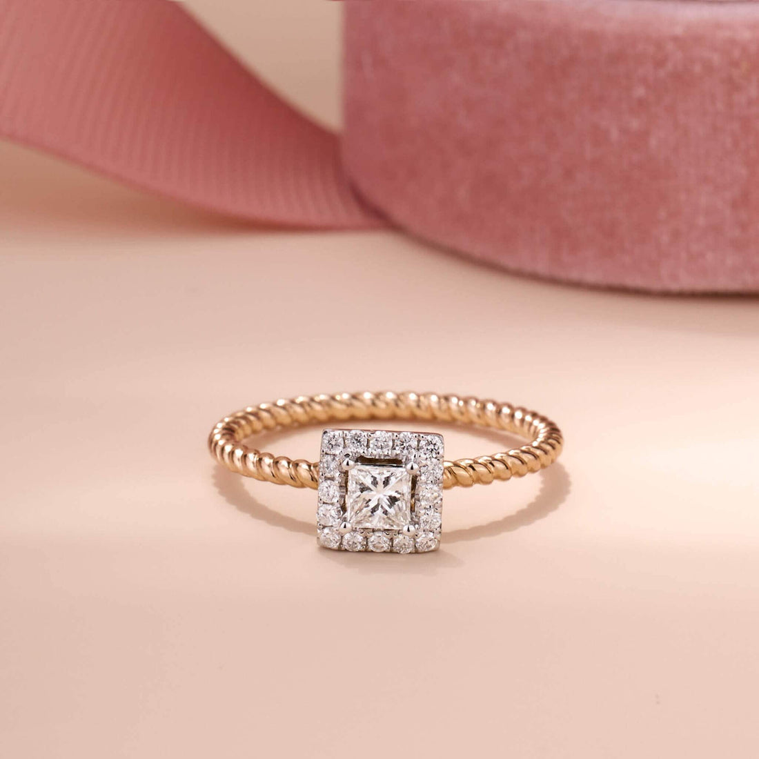 18K Gold Unique Princess-Cut Diamond Engagement Ring