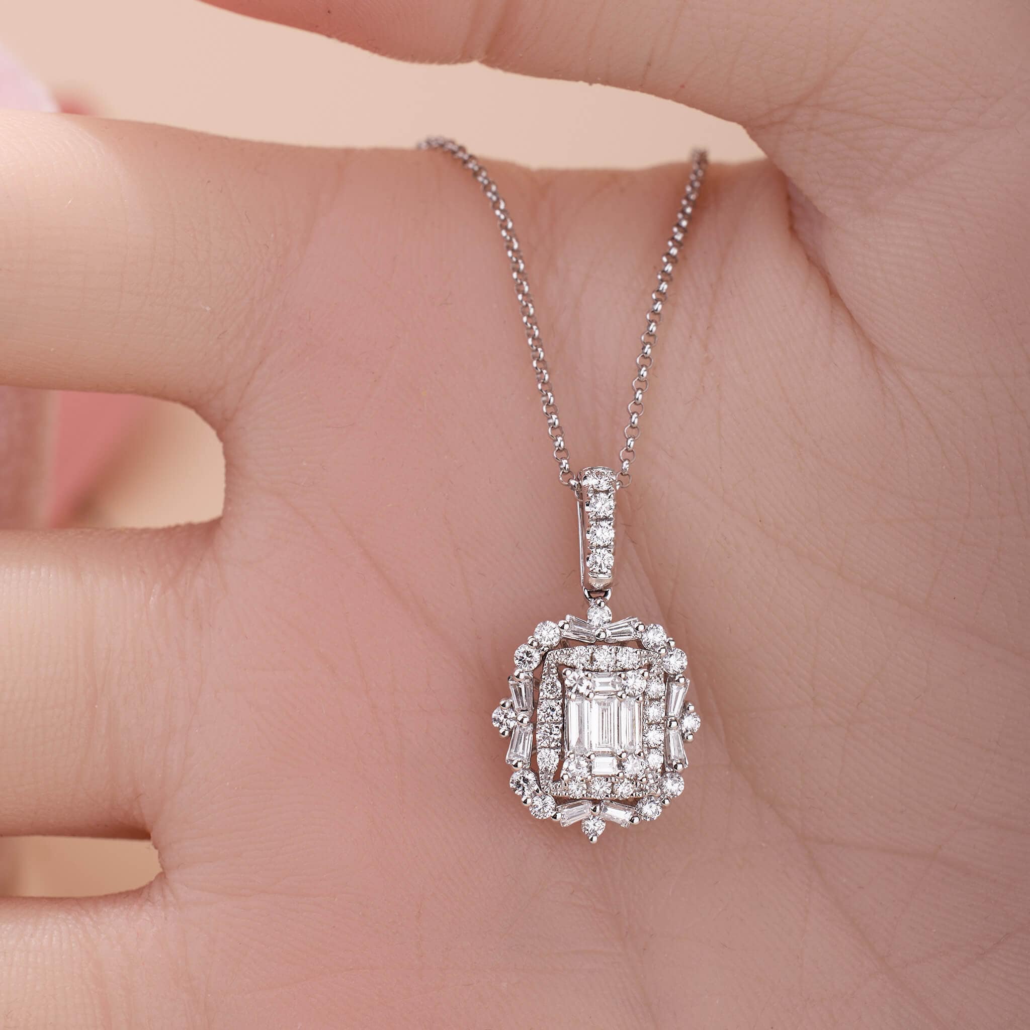 0.86 ct.tw. Natural Baguette Diamond Pendant