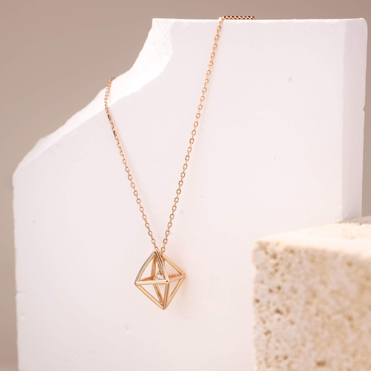 925 Silver Three-dimensional rhombus Necklace